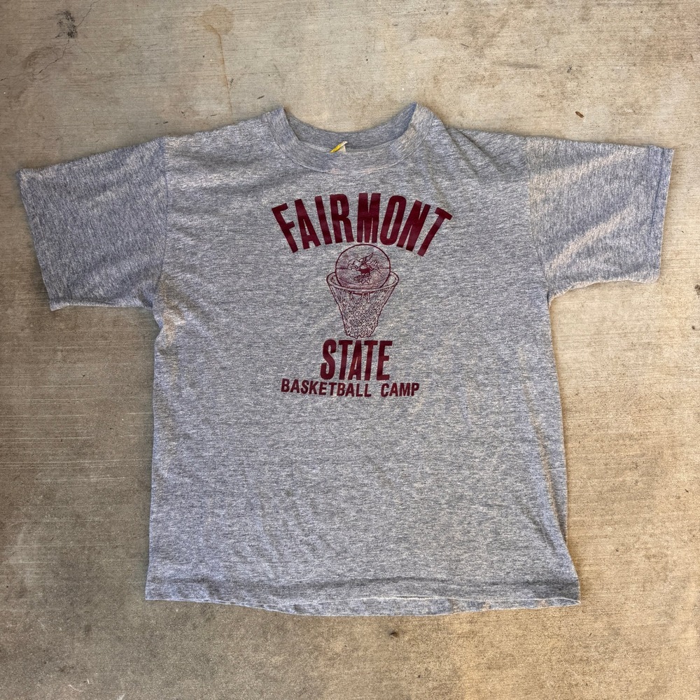 Vintage Velva Sheen Fairmont State Basketball Camp T-Shirt XL Gray 80s USA Made